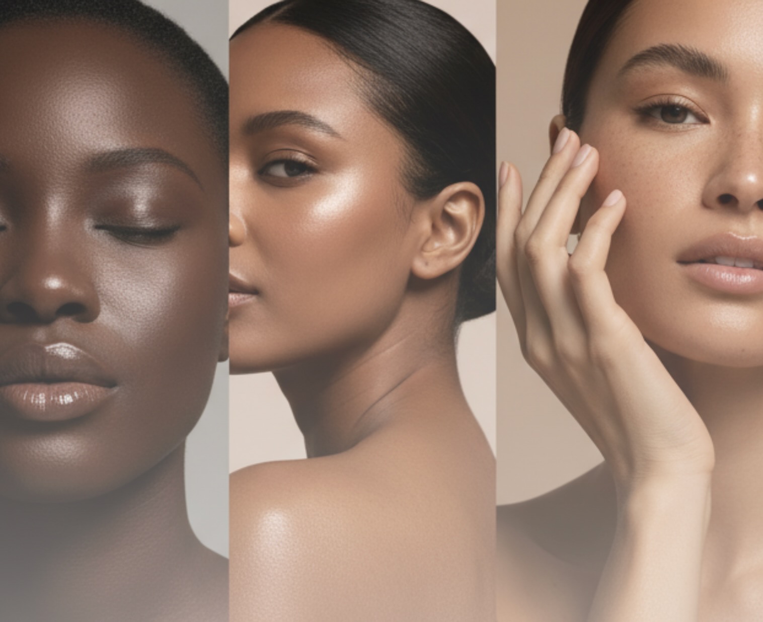 Triptyque de portraits beauté, secteur beauté et cosmétique